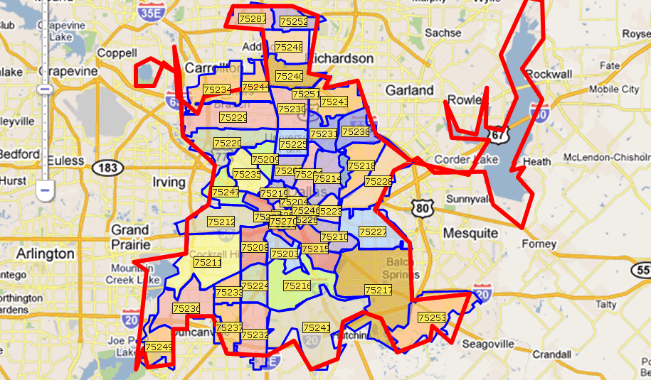 texas dalas lzip codes